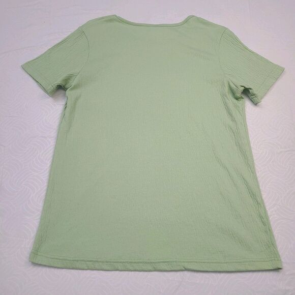 Sara Morgan mint green ribbed knit Short Sleeve top, likely a silk and rayon - Picture 4 of 4